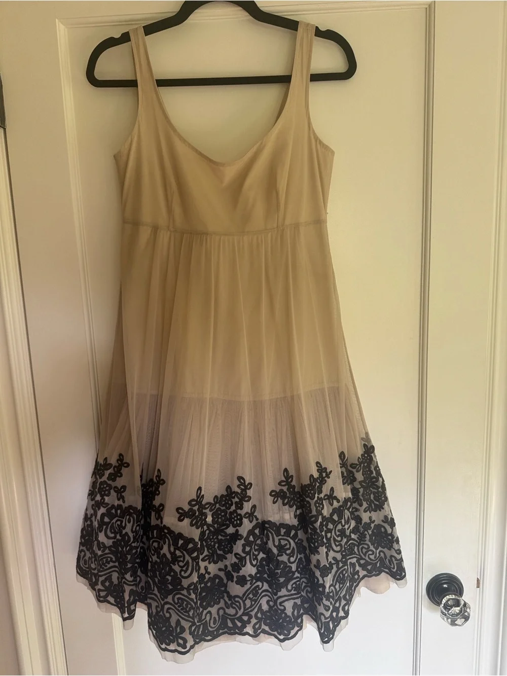 Sleeveless Cream Dress with Black Lace Overlay